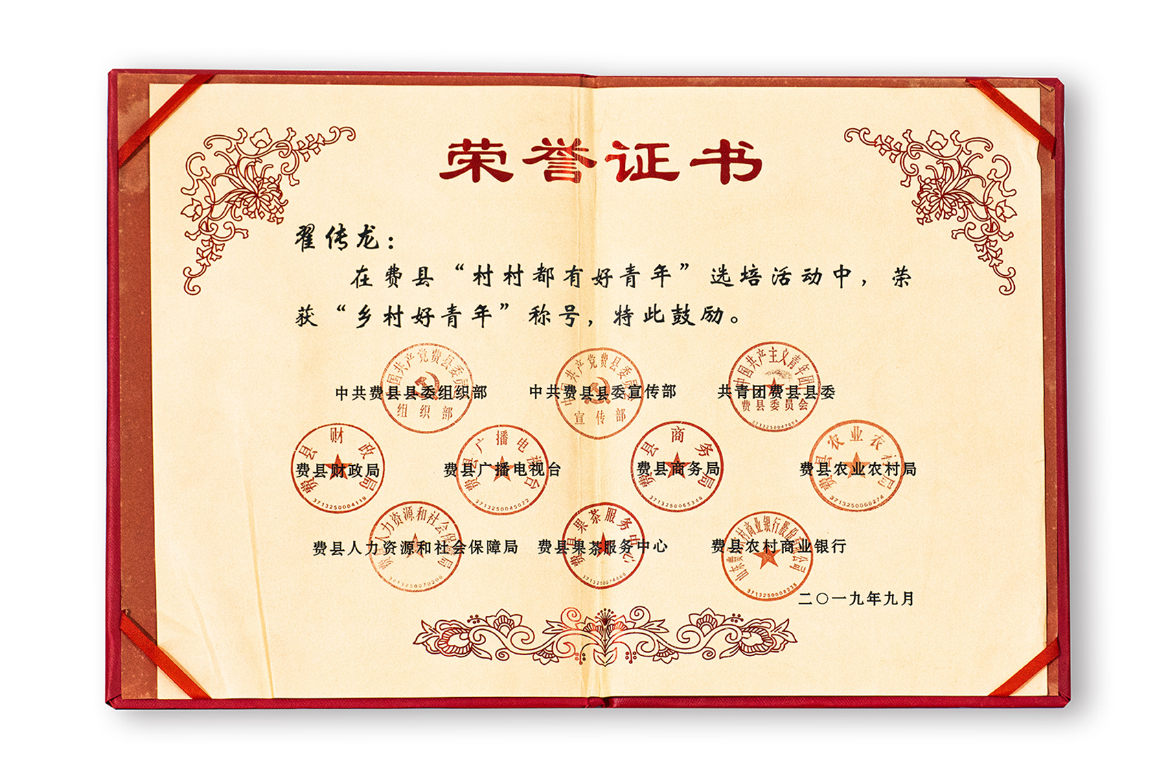 “乡村好青年”称号：翟传龙